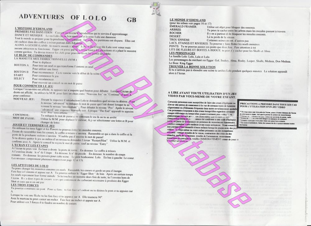 Adventures of Lolo GPS Other documents