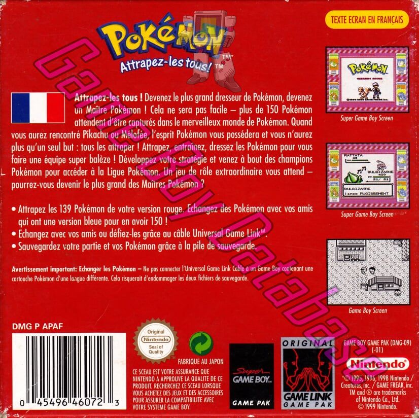 Pokemon Version Rouge NFRA-2 Back of the box