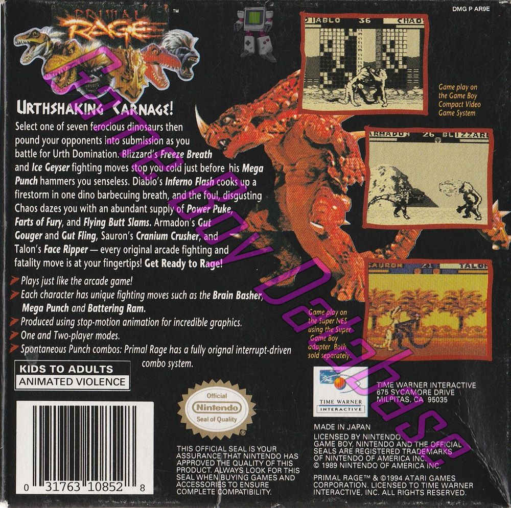 Primal Rage USA (50620) - Informations - Game Boy Database