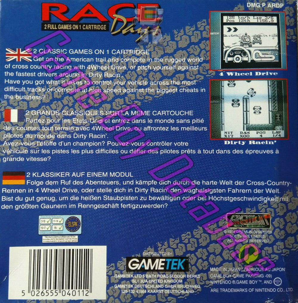 Race Days EUR Back of the box