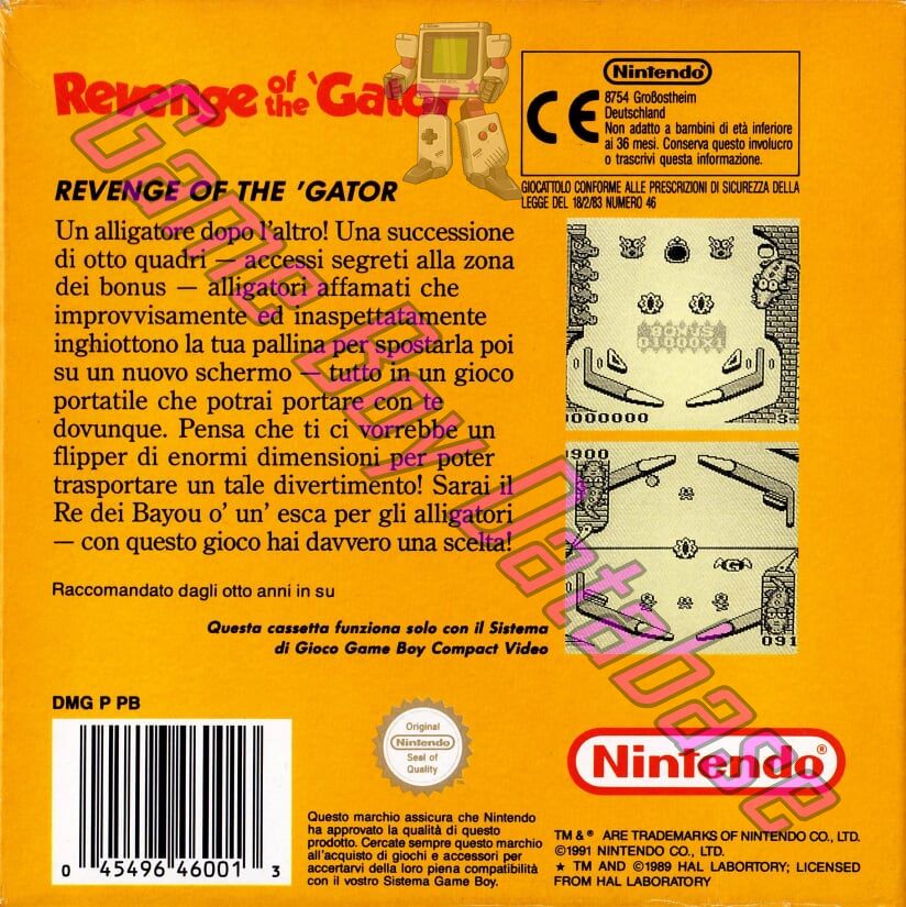 Revenge of the Gator ITA Back of the box