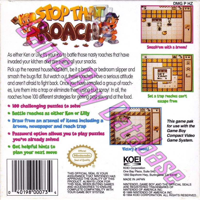 Stop That Roach USA Back of the box
