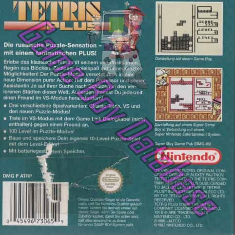 Tetris Plus NNOE Back of the box