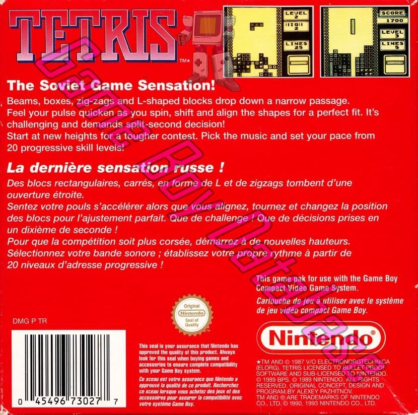 Tetris (Nintendo Classics version) FAH-1 Back of the box