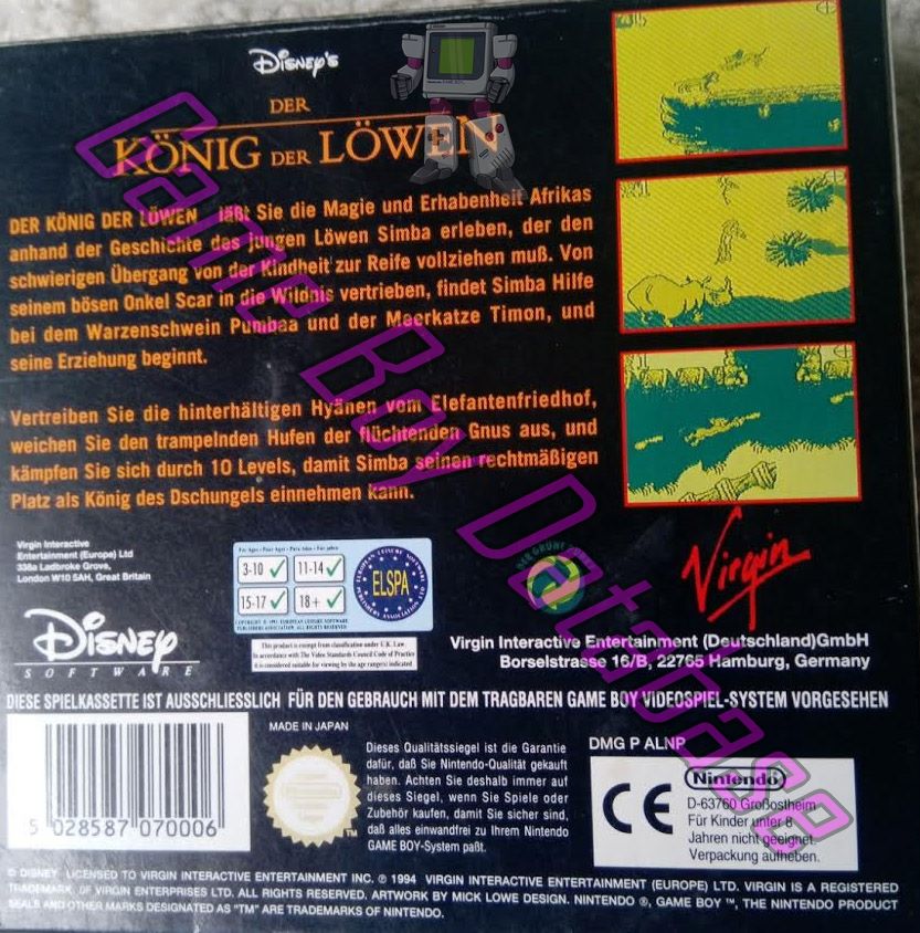 Konig der Lowen (Disney) NOE Back of the box