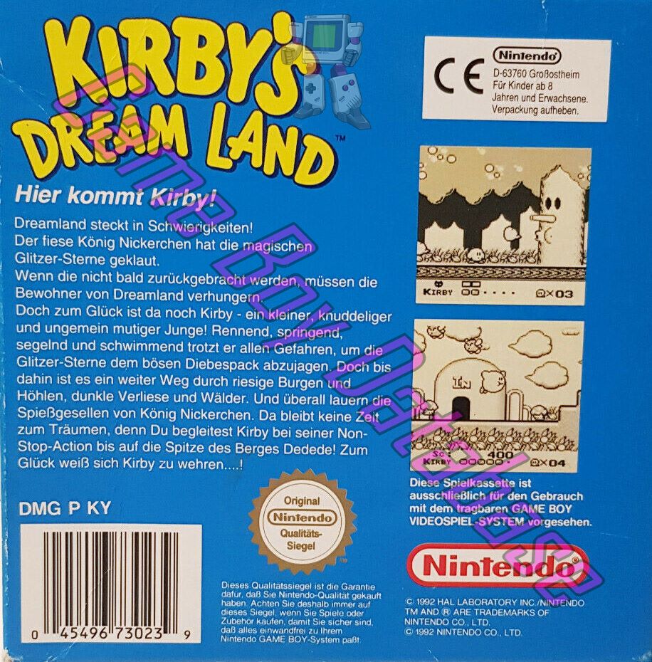 Kirby's Dream Land NOE-1 Back of the box
