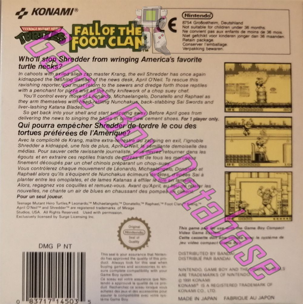 Teenage Mutant Hero Turtles Fall of the Foot Clan FAH Back of the box
