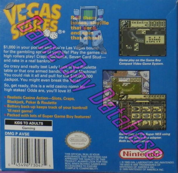 Vegas Stakes USA-1 Back of the box