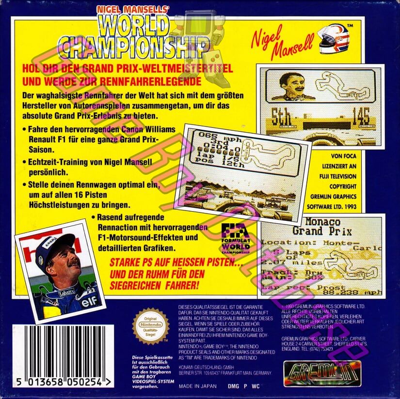 Nigel Mansell’s World Championship NOE-2 Back of the box