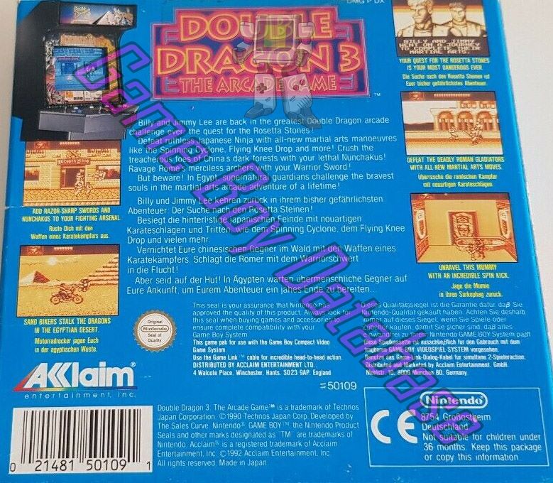 Double Dragon 3 the Arcade Game UKV Back of the box