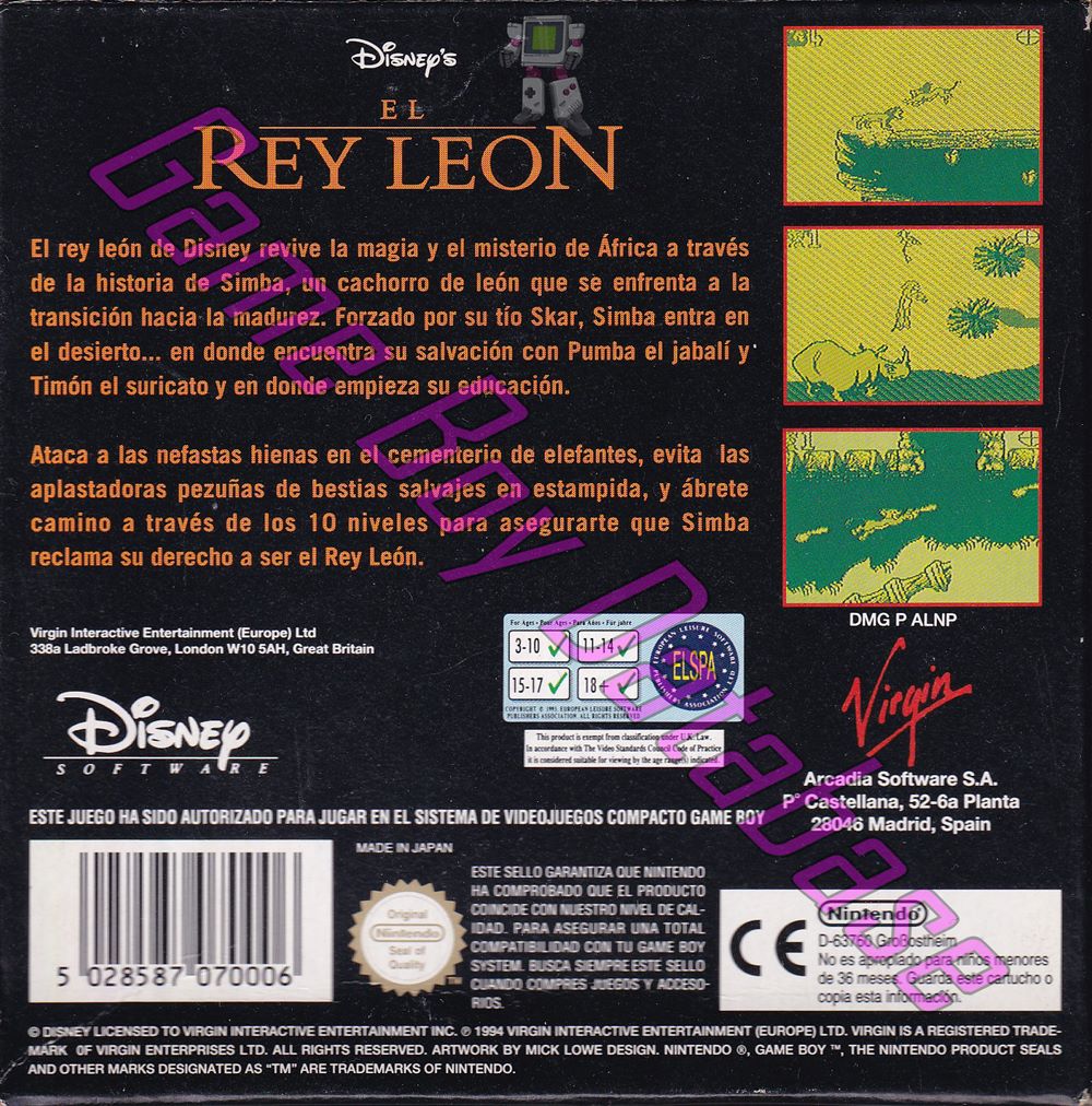 Rey Leon (Disney el) ESP Back of the box