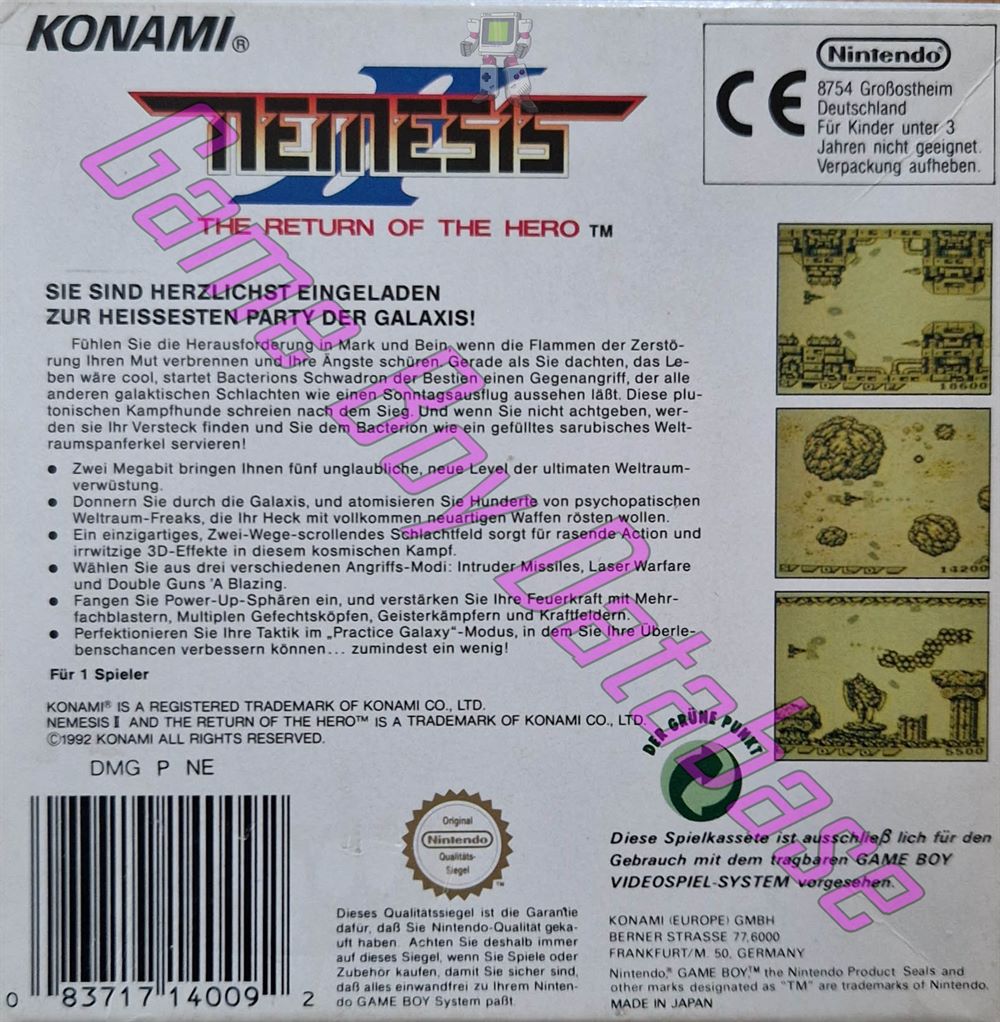 Nemesis II the Return of the Hero NOE Back of the box