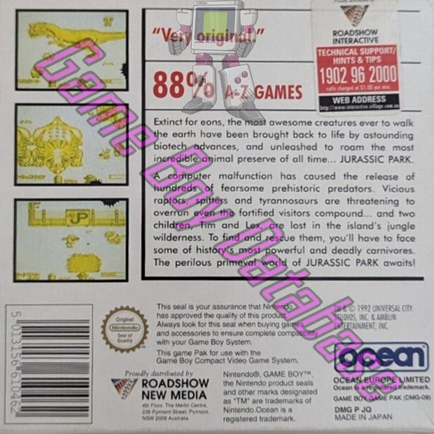 Jurassic Park AUS-1 Back of the box