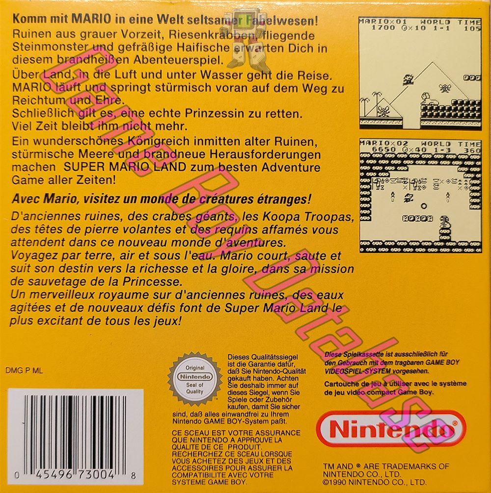 Super Mario Land FRG-3 Back of the box