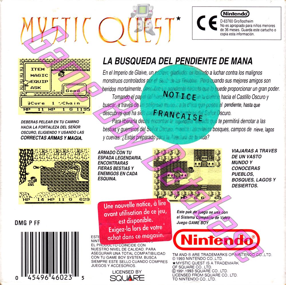 Mystic Quest ESP-2 Back of the box