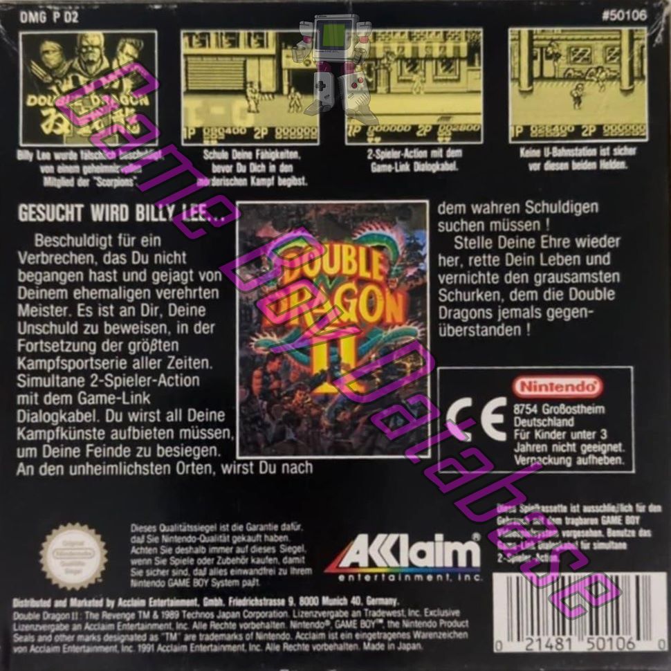 Double Dragon II NOE Back of the box