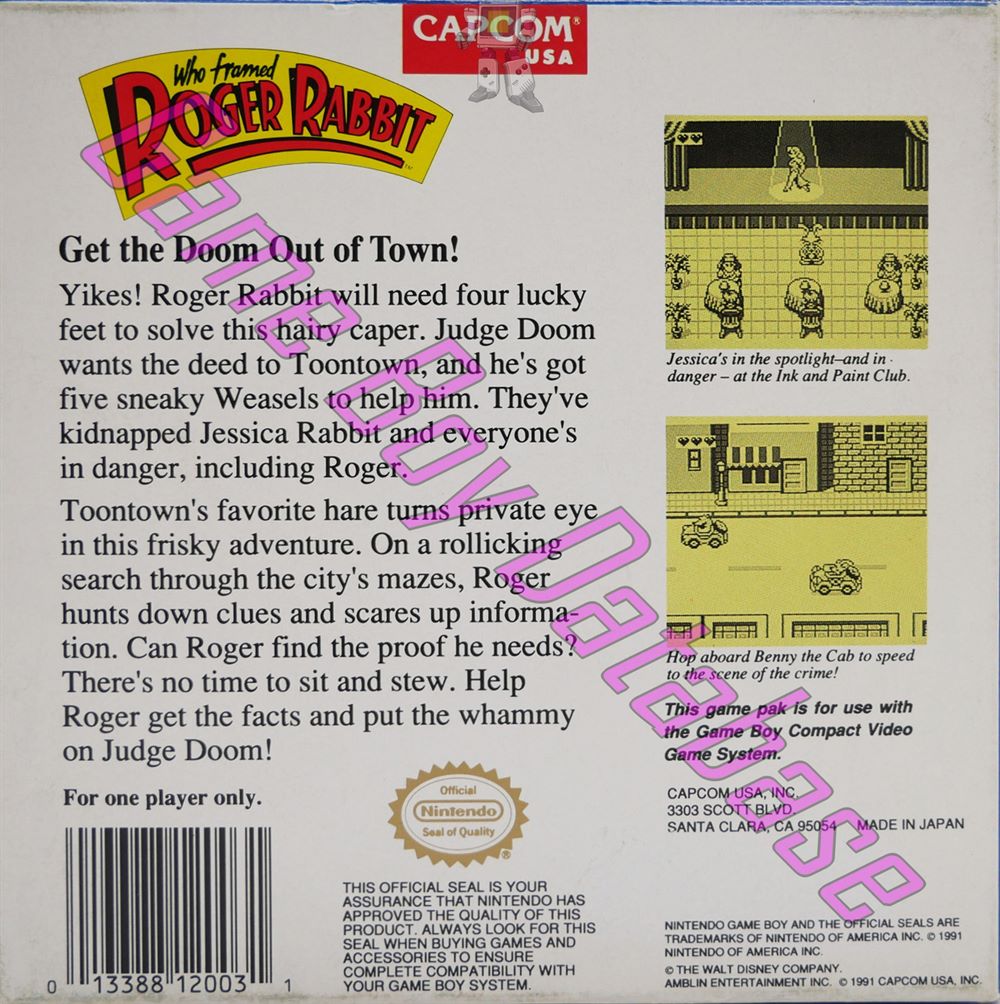 Who Framed Roger Rabbit USA-1 Back of the box