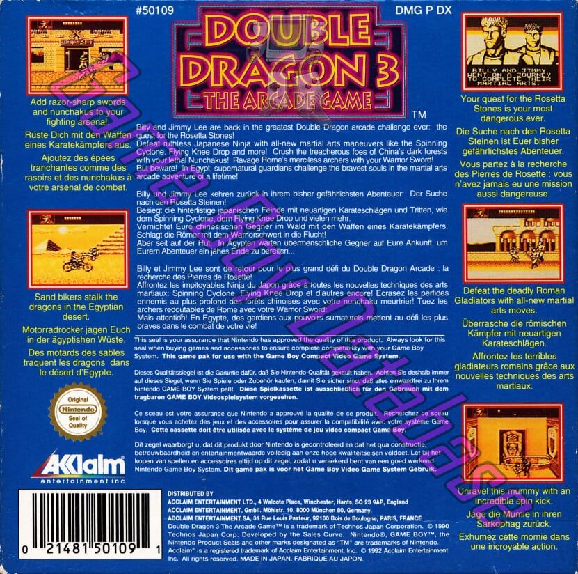 Double Dragon 3 the Arcade Game - Alternative Cover FAH Back of the box