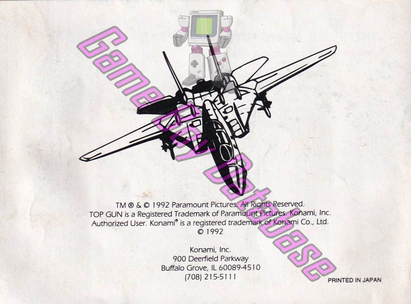 Top Gun Guts & Glory USA Back of the booklet