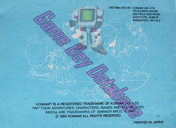 Tiny Toon Adventures 2 Montana's Movie Madness UKV Back of the booklet