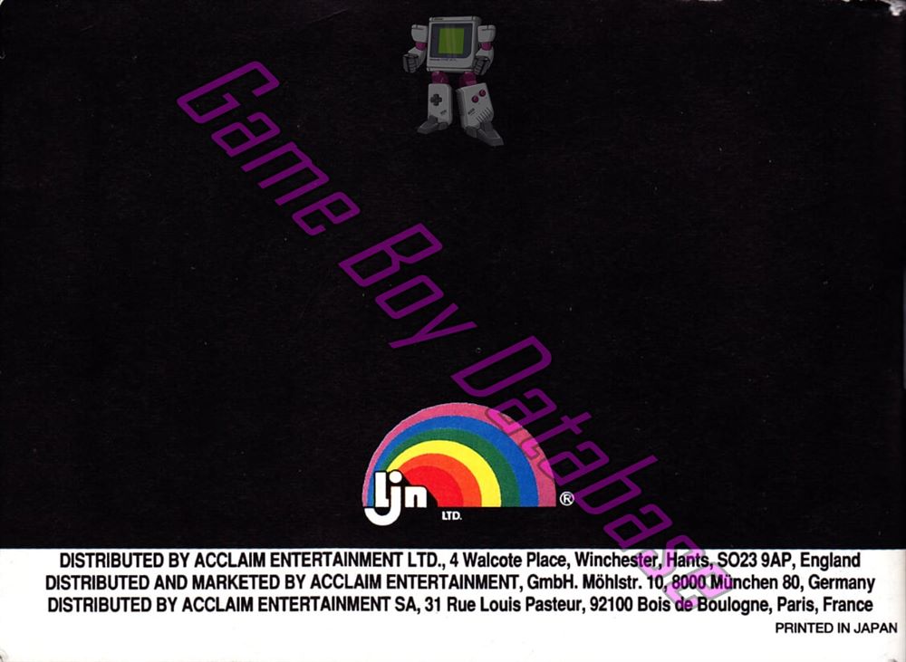 T2 the Arcade Game FAH Back of the booklet