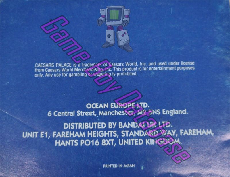 Caesars Palace UKV Back of the booklet