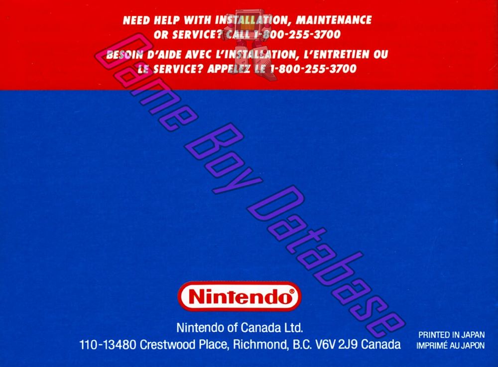 Kirby's Dream Land CAN Back of the booklet