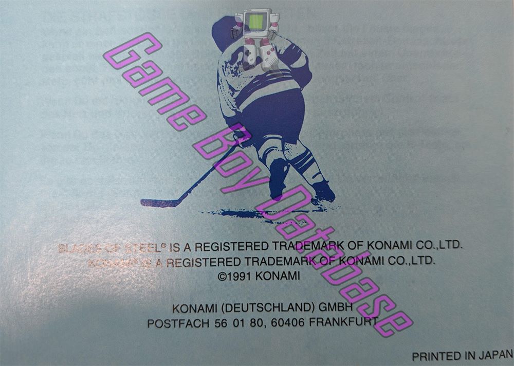 Blades of Steel NOE-1 Back of the booklet