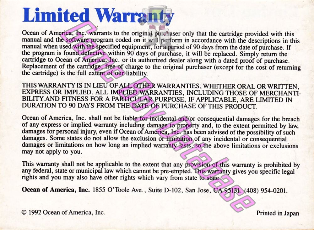 Super Hunchback USA Back of the booklet