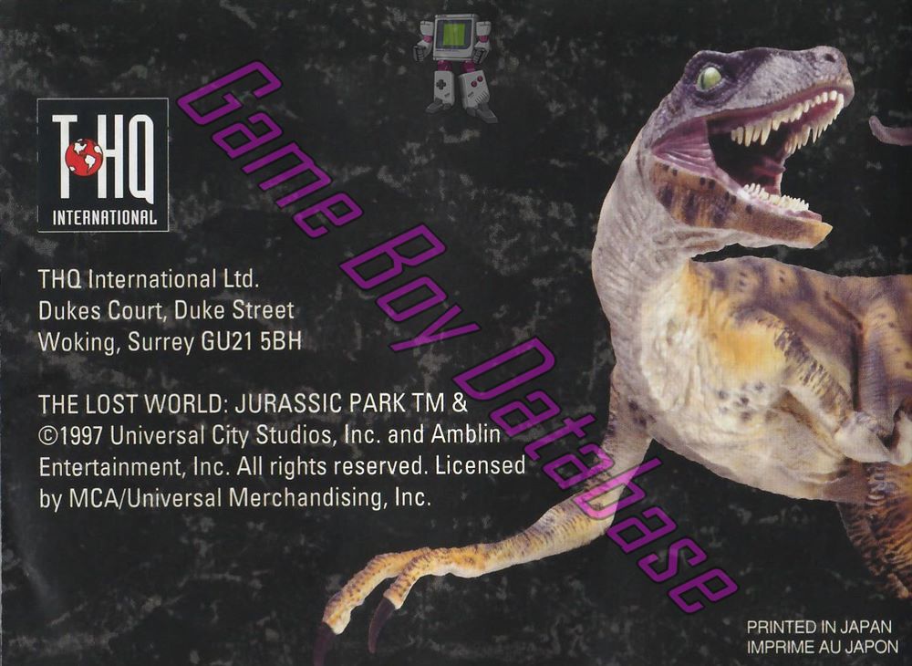 Jurassic Park Le Monde Perdu FAH Back of the booklet